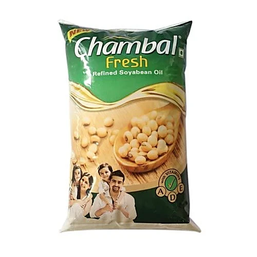 Chambal Fresh Refined Soyabean Oil, Vitamin A, D & E Enriched Cooking Oil, 1 L Pouch