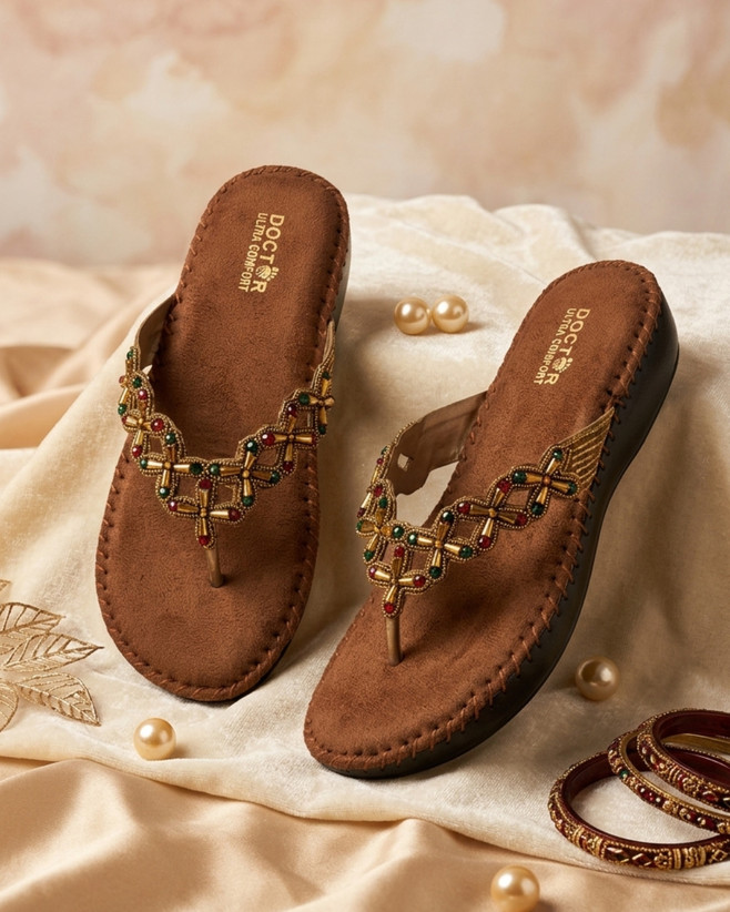 Women's Ethnic Beaded Toe Ring Comfort Flats | Handmade Casual & Festive Sandals