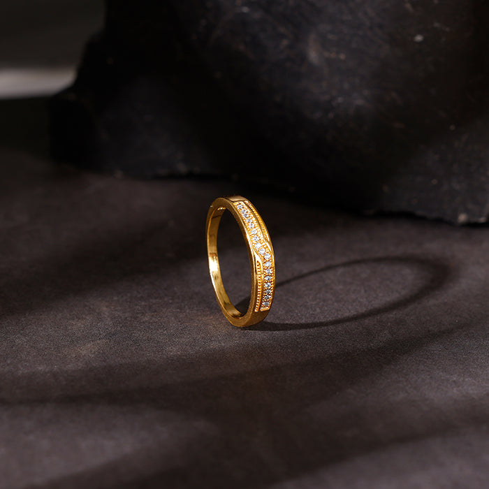 18K Yellow Gold Wave Design Diamond Ring for Women