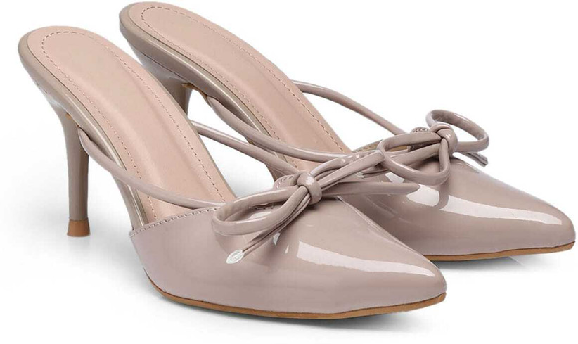 Elegant Women's Nude Bow Pointed Toe Kitten Heel Mules | Stylish Slip-On Party Heels