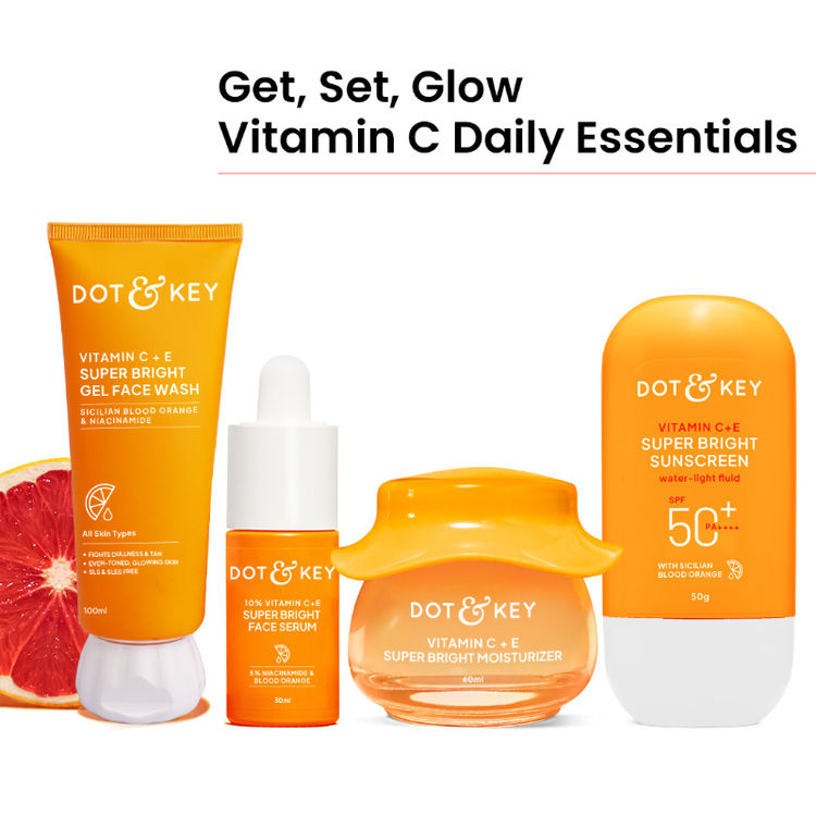 Dot & Key Vitamin C + E Super Bright Skincare Combo Kit | Face Wash + Moisturizer + Sunscreen SPF 50+ + Face Serum | For Glowing Skin
