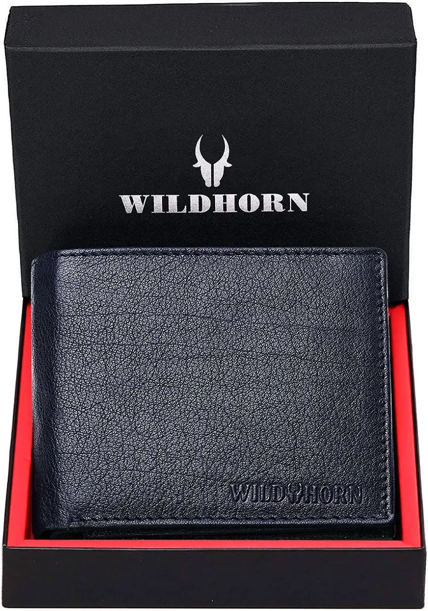 WildHorn Genuine Leather Men's Bifold Wallet | Premium Black Wallet with Gift Box