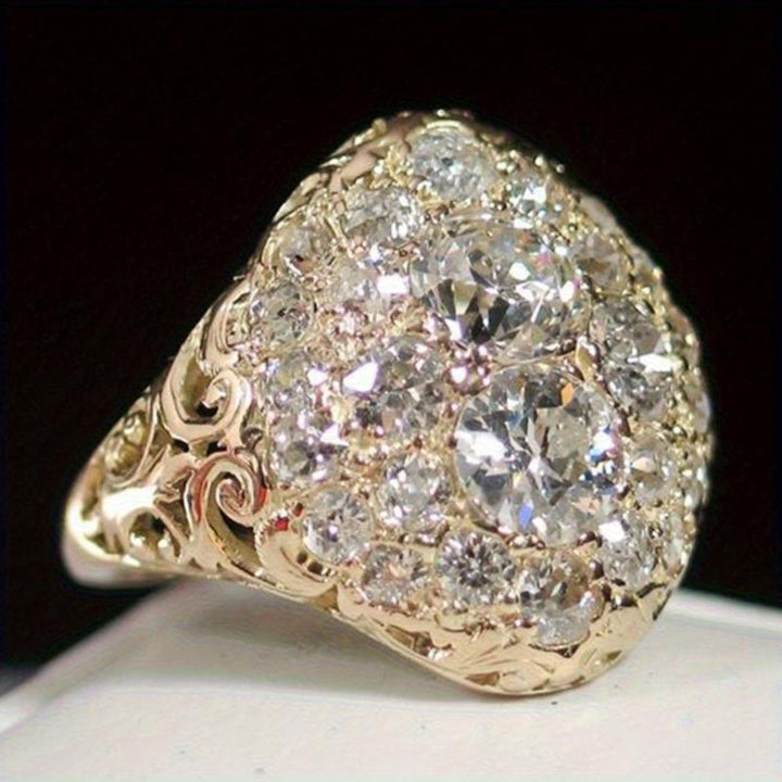 Premium Silver Tone floral Crystal Desinger Ring