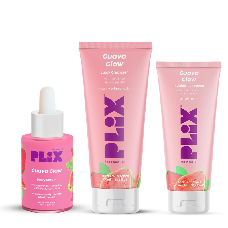 PLIX Guava Glow Skincare Kit (Cleanser + Vitamin C Serum + Moisturizer + Sunscreen)