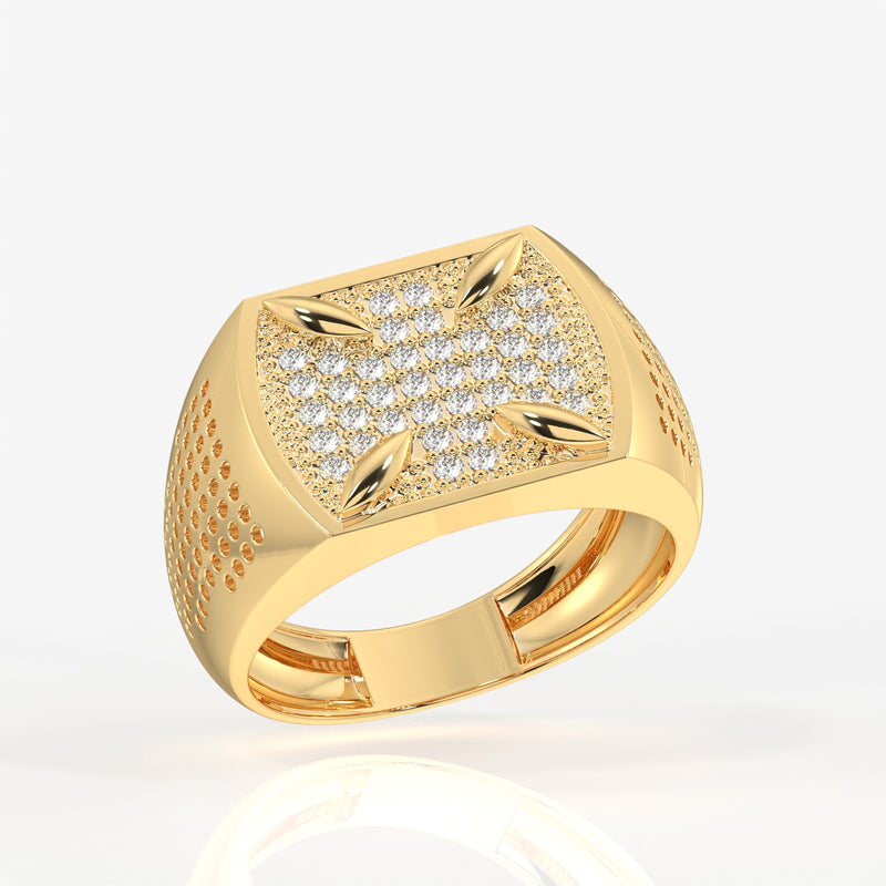 18K Yellow Gold Pave Diamond Signet Ring for Men