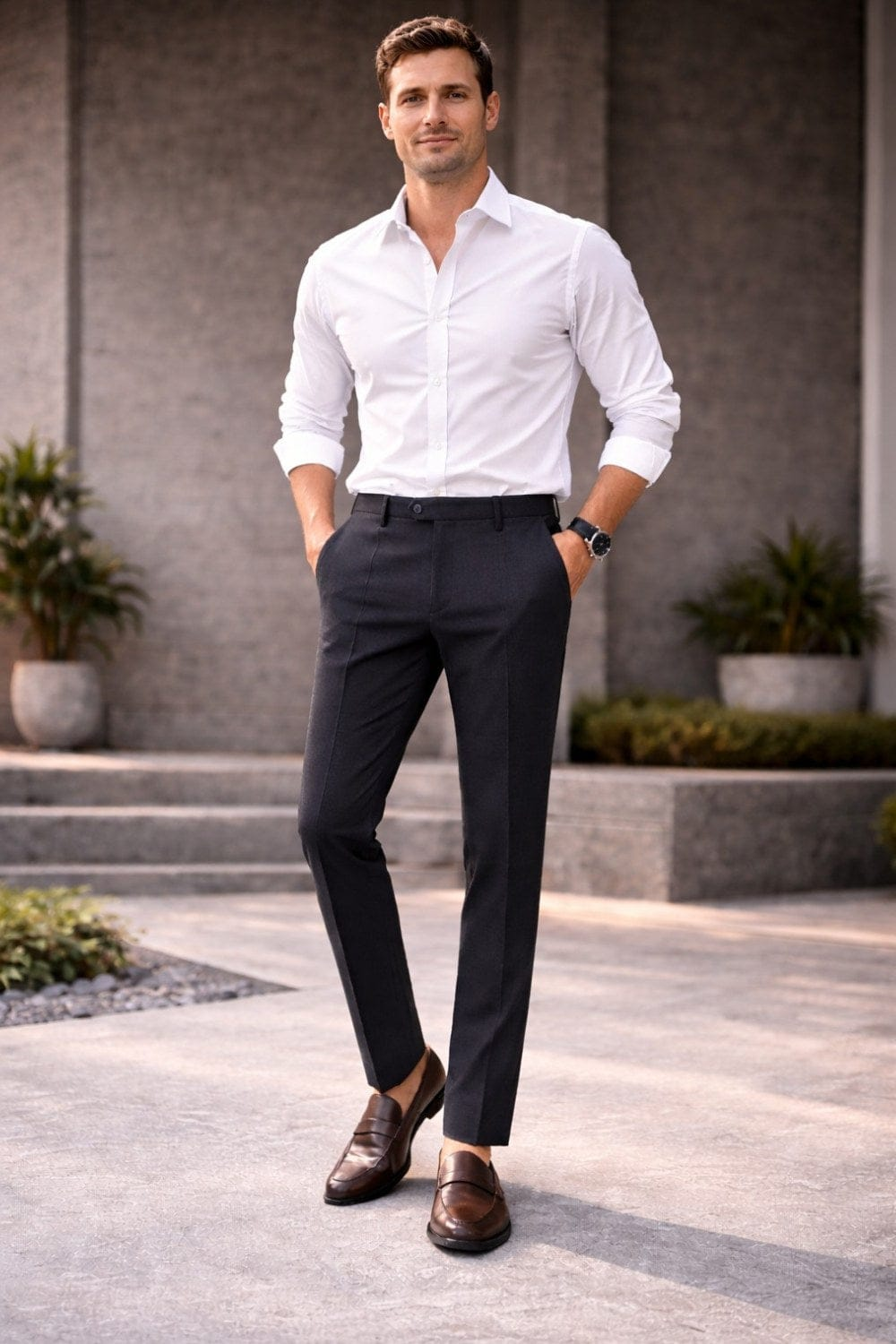 Men's Light Grey Slim Fit Formal Trouser | Office Wear Stretchable Smart Pants