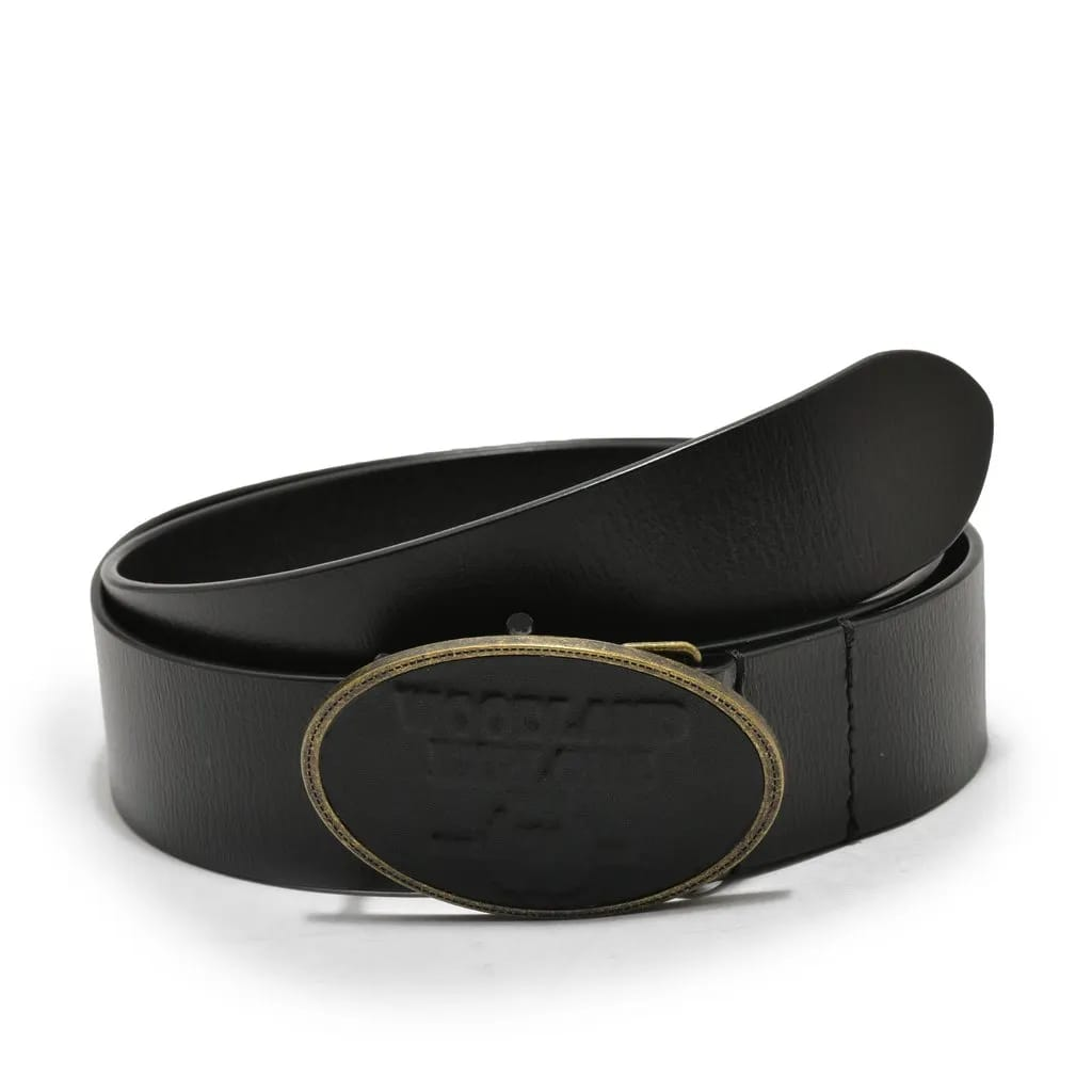 Premium Black Leather Belt for Men | Oval Metal Buckle | Casual & Formal Wear | Adjustable Waist Belt