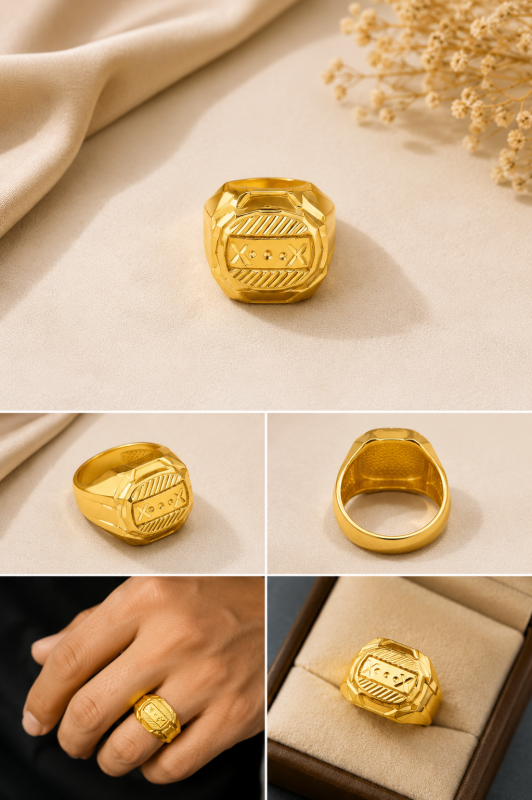 Men's Gold Plated Oval CZ Stone Fashion Ring for Men