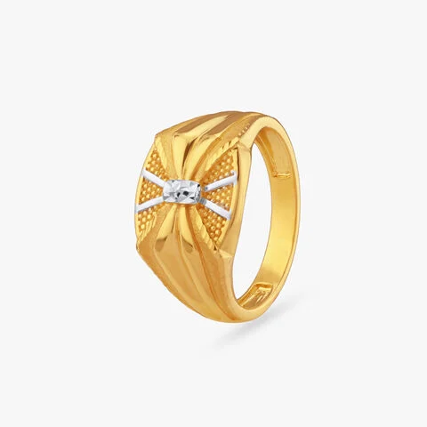 Men's Gold-Plated Geometric Signet Ring | Square Textured Fashion Finger Ring for Men & Boys