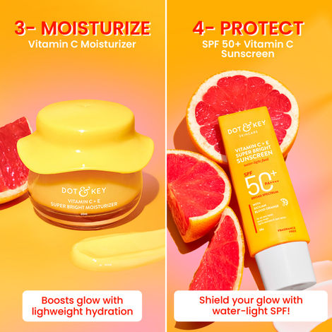 Dot & Key Vitamin C + E Super Bright Skincare Combo Kit | Face Wash + Moisturizer + Sunscreen SPF 50+ + Face Serum | For Glowing Skin