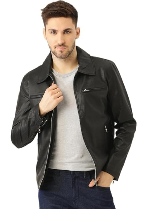 Men leather jacket pure black german leather