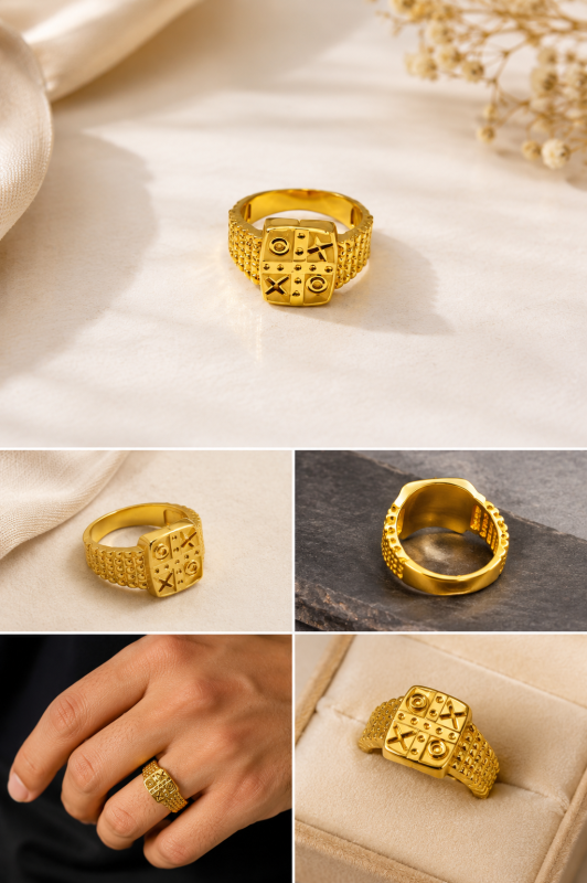 Men's Gold Plated Oval CZ Stone Fashion Ring for Men