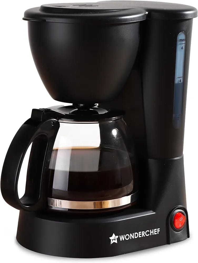 Wonderchef Onyx Brew Coffee Maker | 600W Drip Coffee Machine | 750ml Glass Carafe | Anti-Drip | Auto Shut-Off | Reusable Filter | Black
