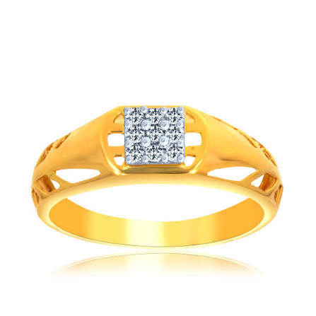 Men's Gold-Plated Geometric Signet Ring | Square Textured Fashion Finger Ring for Men & Boys