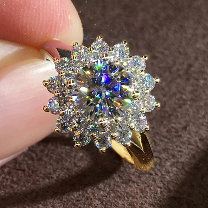 Golden Floral Multicolor Crystal Statement Ring